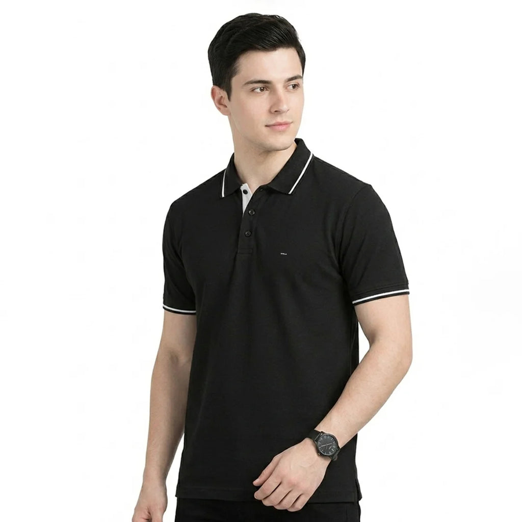 Premium Pure Cotton Regular Fit Tipping Polo Shirt - 270 GSM Bio-Washed