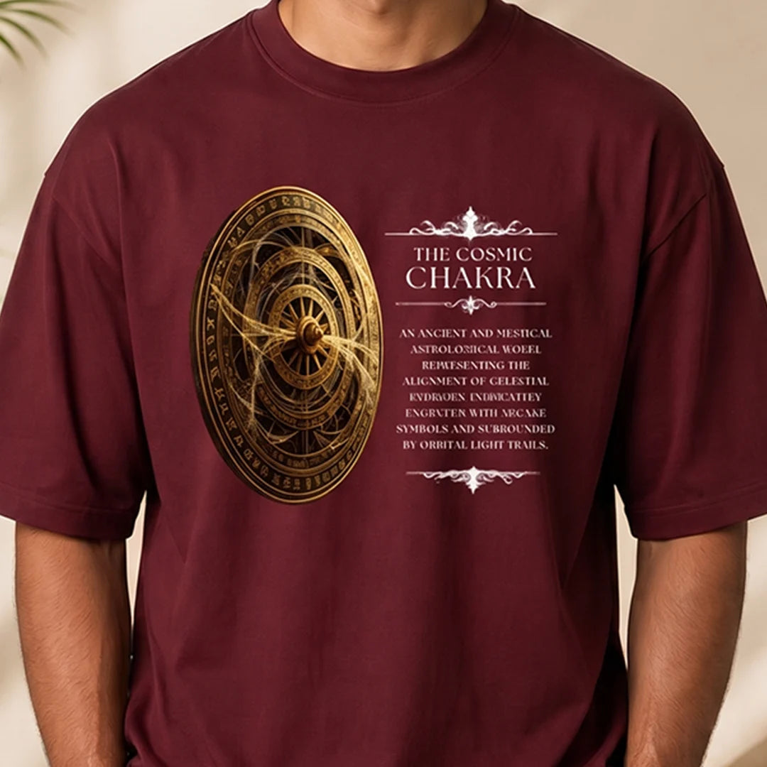 Men's Oversized Graphic T-Shirt - The Cosmic Chakra Mystical Print, 240 GSM Pure Cotton, Bio-Washed