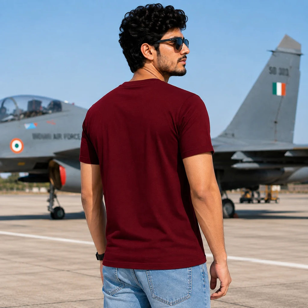 Premium Patriotic Fighter Jet Graphic T-Shirt | 180 GSM Pure Cotton, Bio-Washed Regular Fit