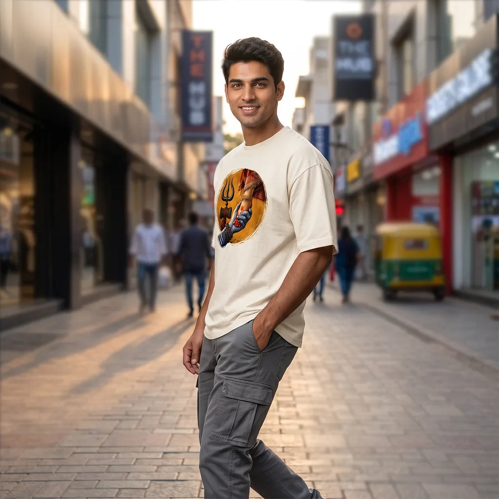 Premium Mahadev & Parvati Oversized Pure Cotton T-Shirt | 240 GSM Heavyweight Divine Graphic Tee