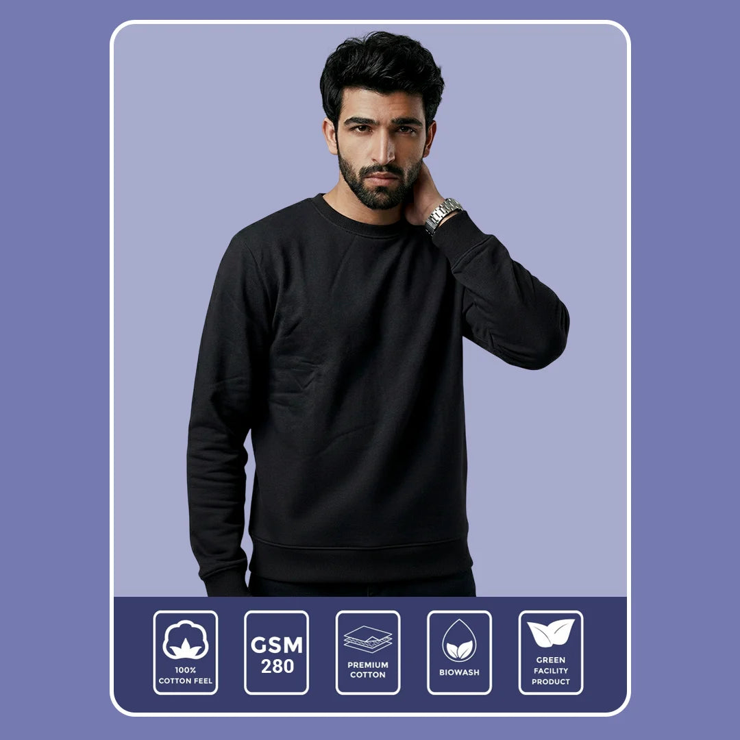 Men’s Premium Solid Crew Neck Sweatshirt | Casual Long Sleeve Pullover for Winter & Fall | Smart Regular Fit