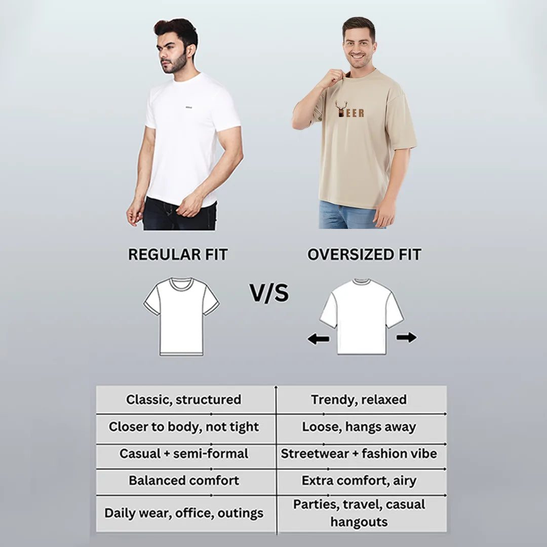 Men's Premium Cement Grey Oversized T-Shirt | 100% Rich Cotton | Wildlife Deer Graphic Print Streetwear Tee