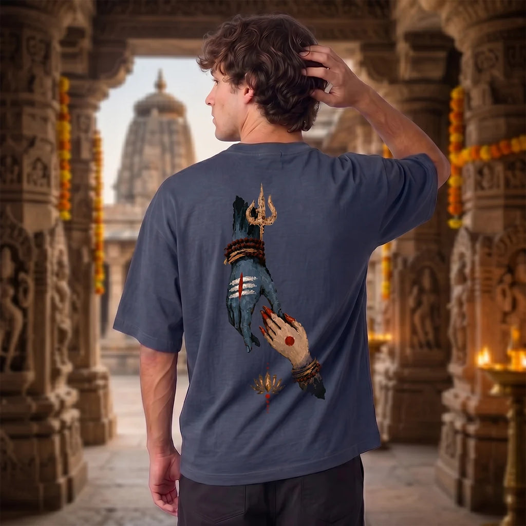 Premium Drop Shoulder T-Shirt | Shiva & Parvati Divine Print | 240 GSM Heavyweight
