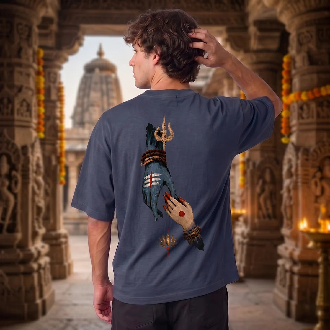 Premium Drop Shoulder T-Shirt | Shiva & Parvati Divine Print | 240 GSM Heavyweight