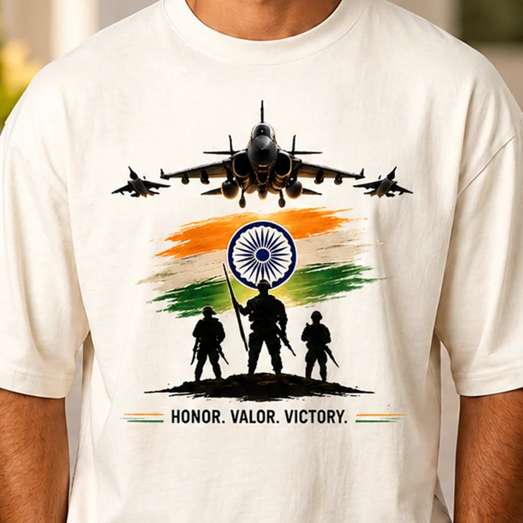 Men's Oversized Graphic T-Shirt - "Guardians of the Skies" IAF Tribute, 240 GSM Pure Cotton