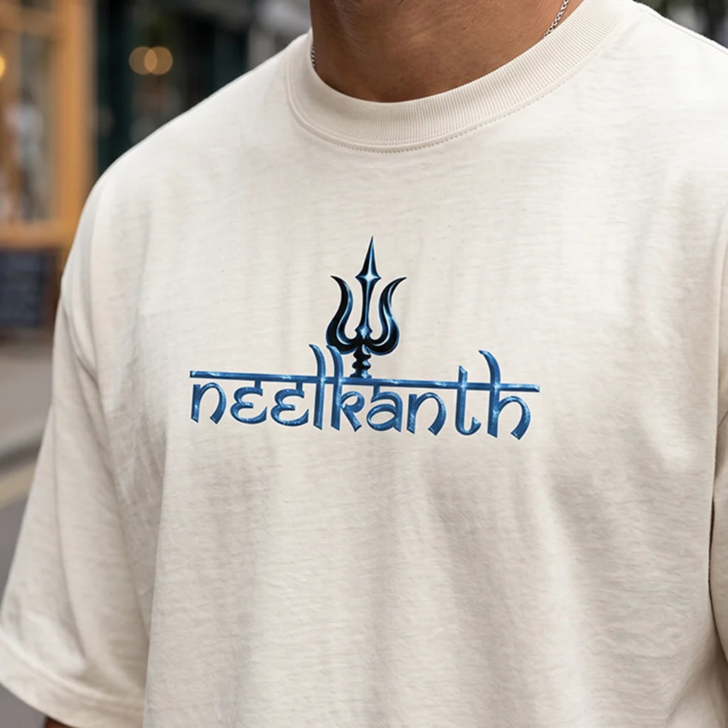 Premium Neelkanth Mahadev Oversized Pure Cotton T-Shirt | 240 GSM Heavyweight Spiritual Streetwear Graphic Tee