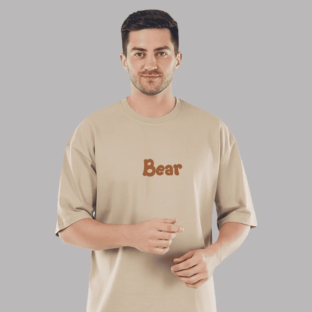 'Bear' Artistic Graphic Oversized Tee - 100% Rich Cotton | Dark Beige