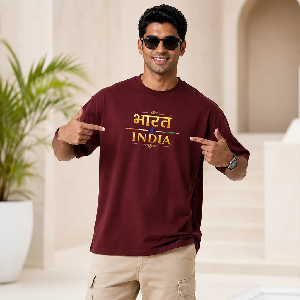Men's "Bharat - India" Premium Oversized Graphic T-Shirt - 240 GSM Pure Cotton, Bio-Washed