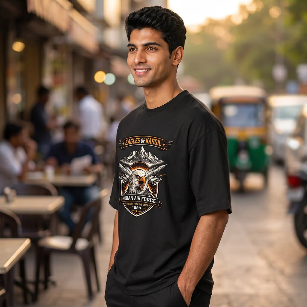 Men's 240 GSM Oversized Graphic T-Shirt - Indian Air Force 1999 Eagles of Kargil Edition