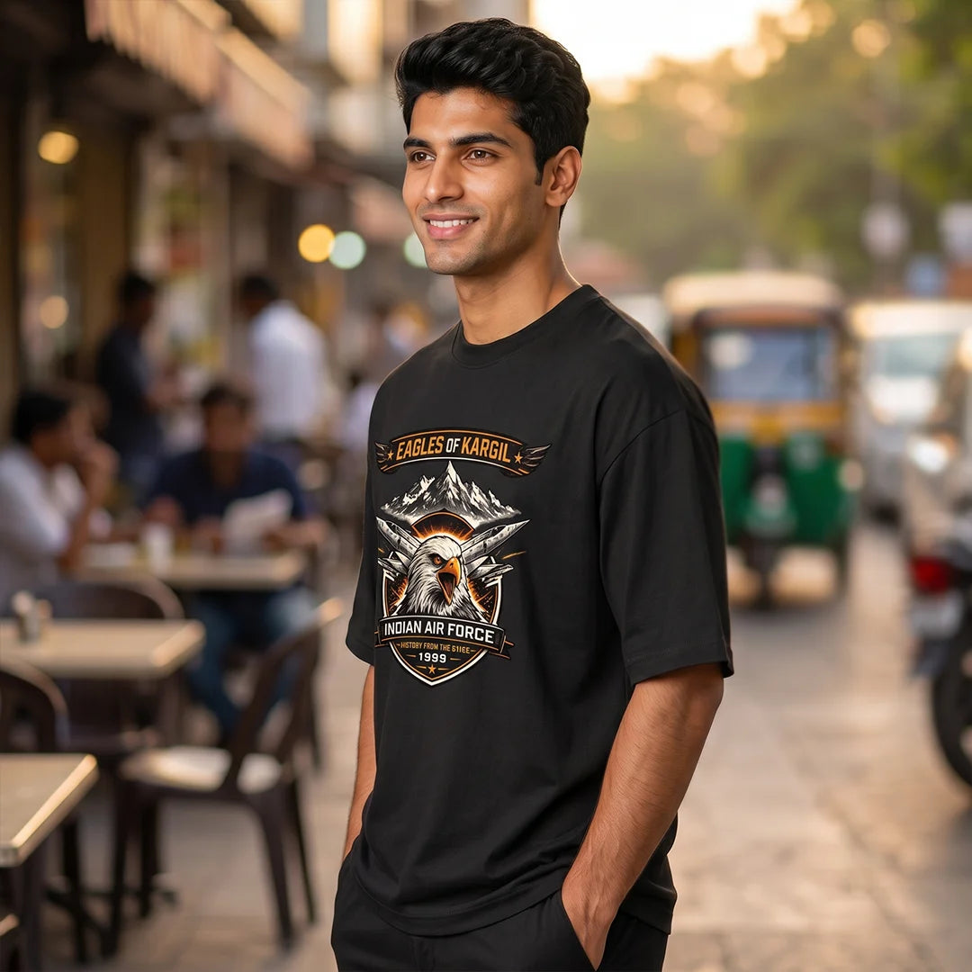 Men's 240 GSM Oversized Graphic T-Shirt - Indian Air Force 1999 Eagles of Kargil Edition