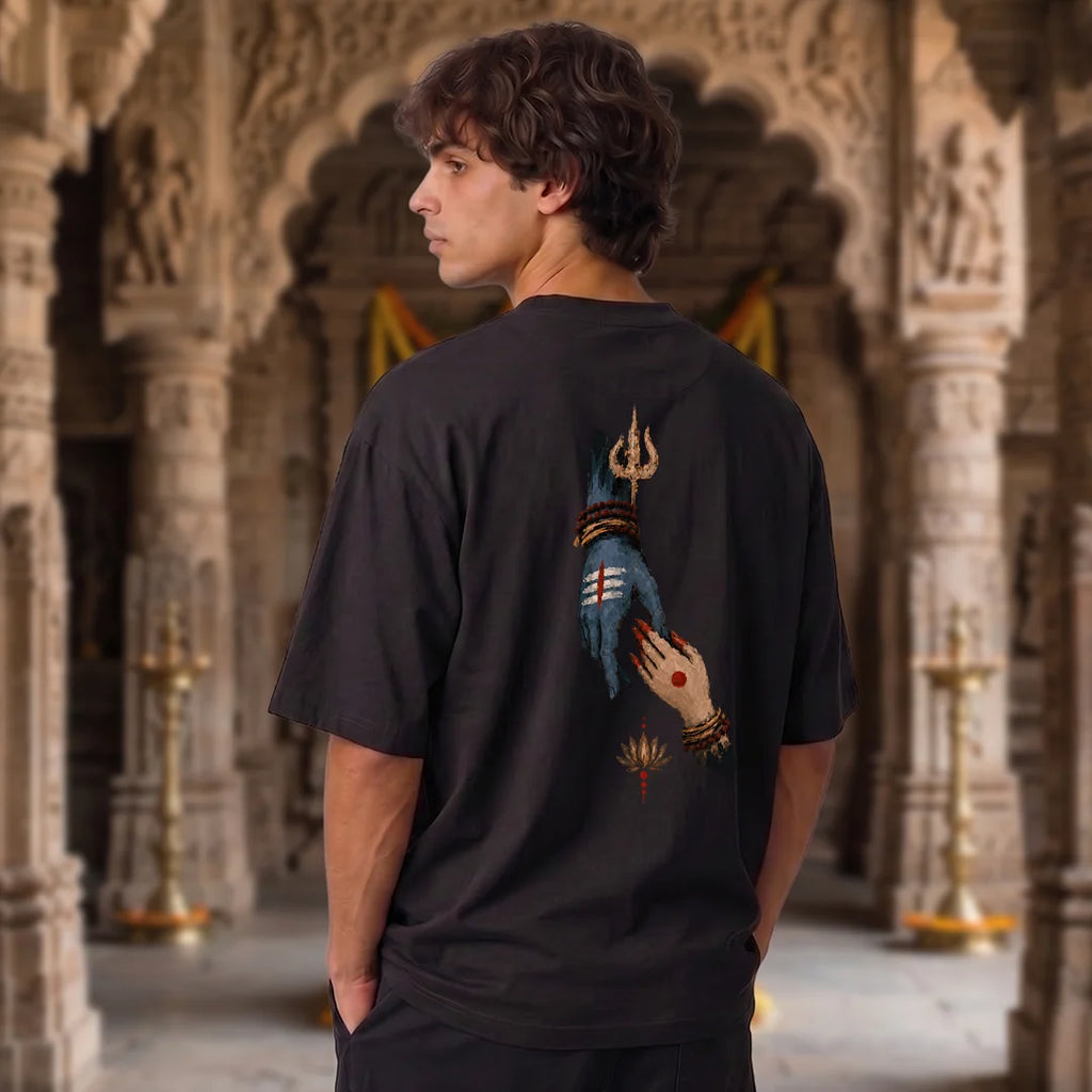 Premium Drop Shoulder T-Shirt | Shiva & Parvati Divine Print | 240 GSM Heavyweight