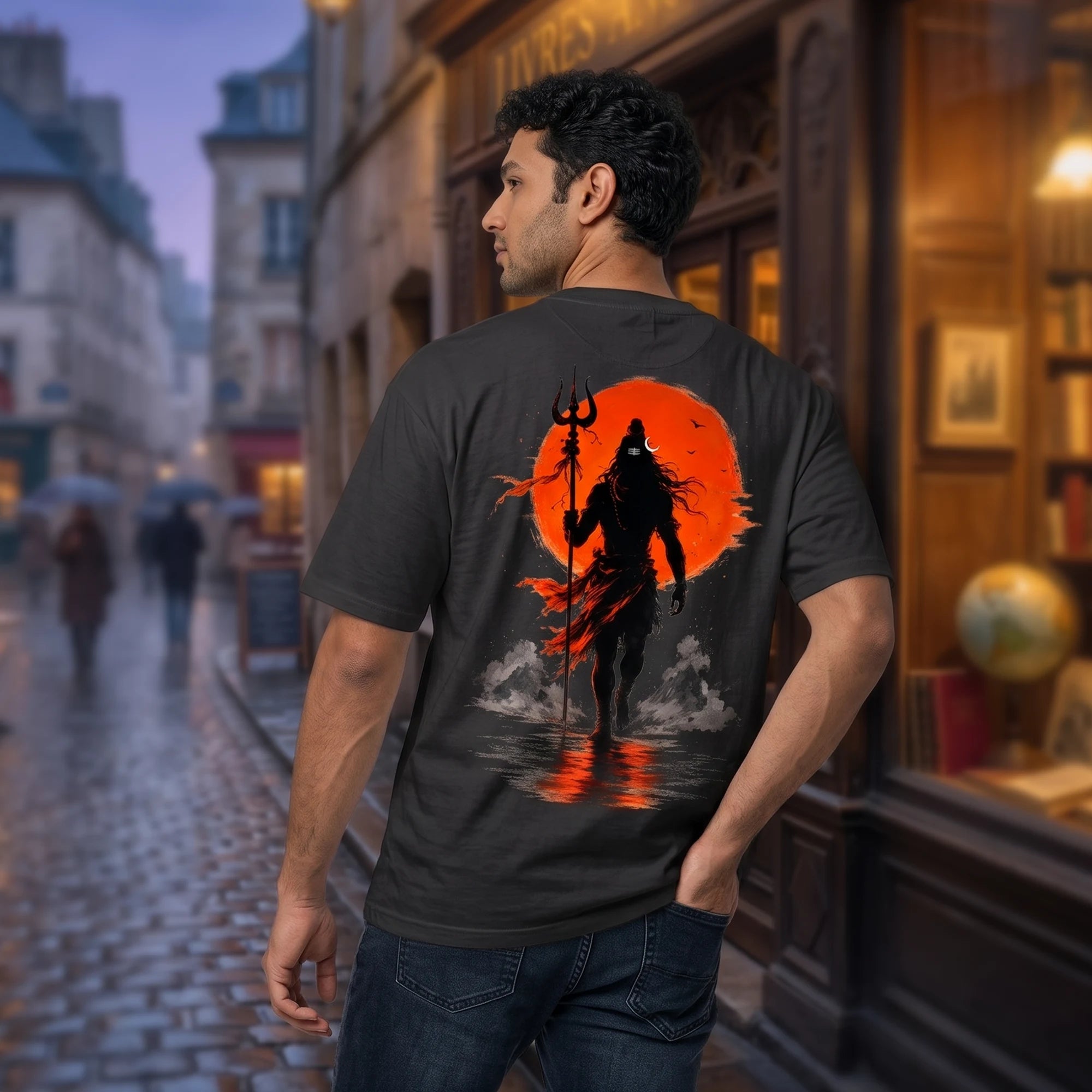 Lord Shiva Mahakal Graphic Printed Oversized T-Shirt | Premium 240 GSM Pure Cotton Breathable Dual-Print Devotional Tee