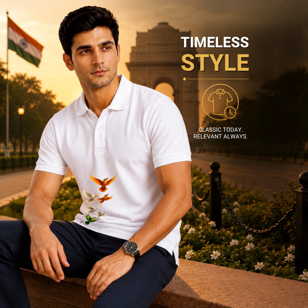 Excello Premium 210GSM Nano Polyester Polo T-Shirt | Regular Fit Patriotic Bird Graphic Polo for Men