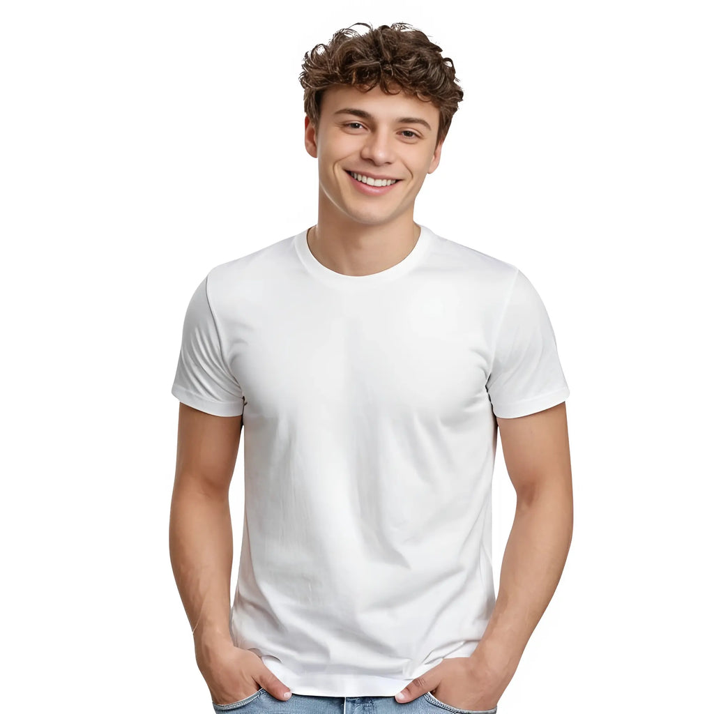 Premium Men's Solid White T-Shirt | 100% Cotton Bio-Washed Round Neck Half Sleeve T-Shirt | Classic Regular Fit Casual Wear