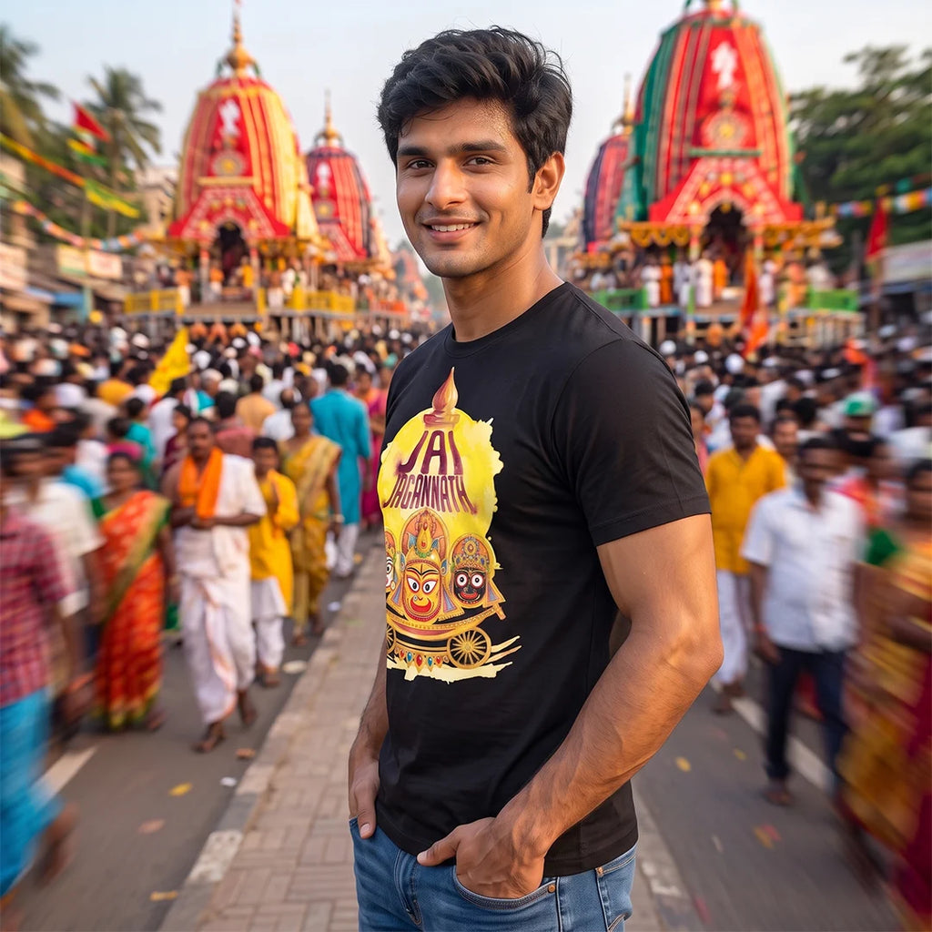 Men's Pure Cotton Jai Jagannath Holy Trinity Graphic Printed T-Shirt