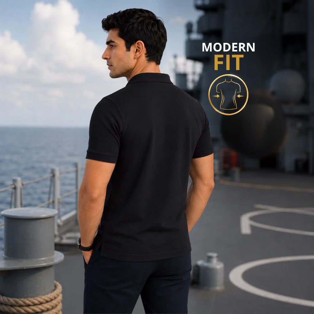 Excello Premium Indian Navy Tribute Polo T-Shirt | 210 GSM Nano Poly, Regular Fit