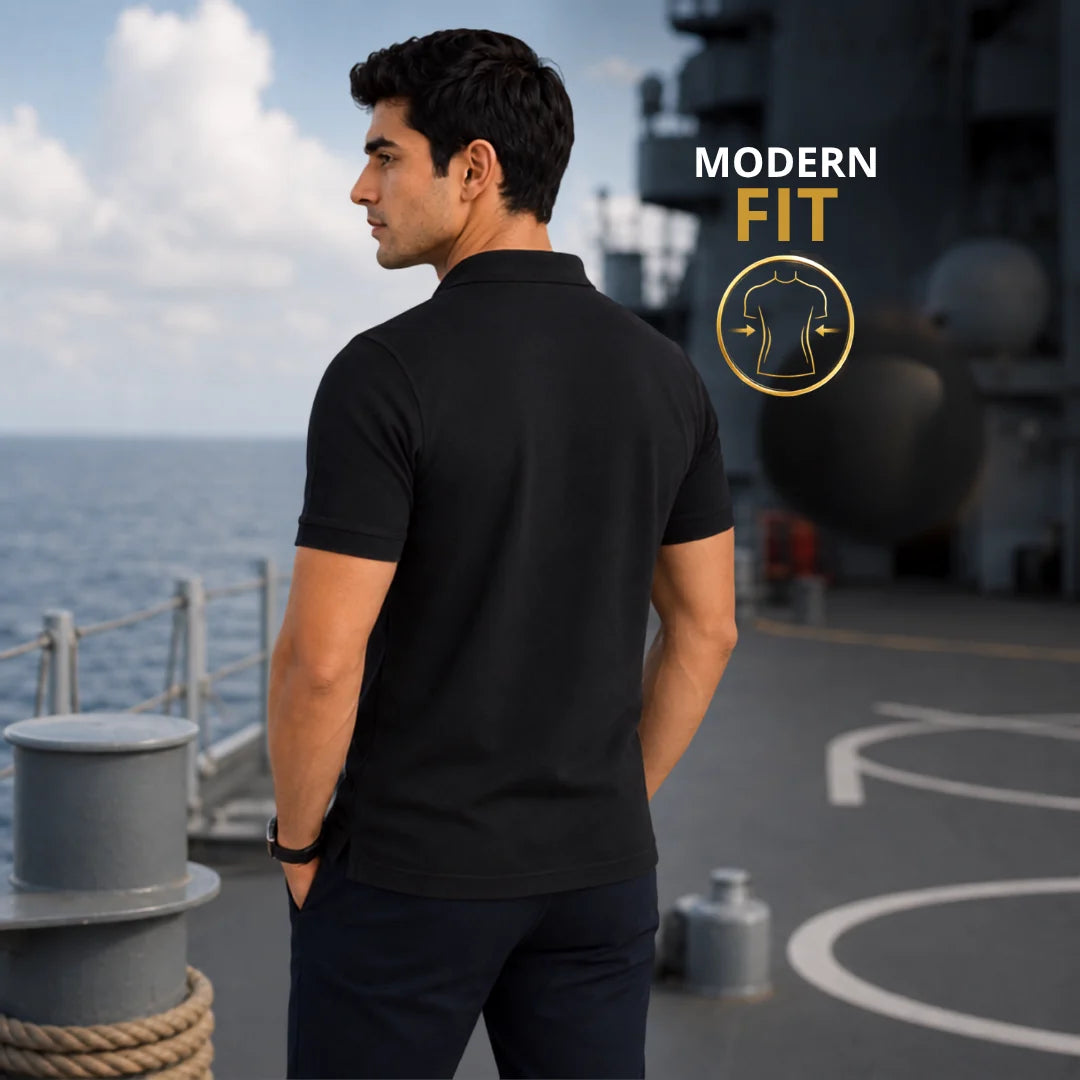 Excello Premium Indian Navy Tribute Polo T-Shirt | 210 GSM Nano Poly, Regular Fit