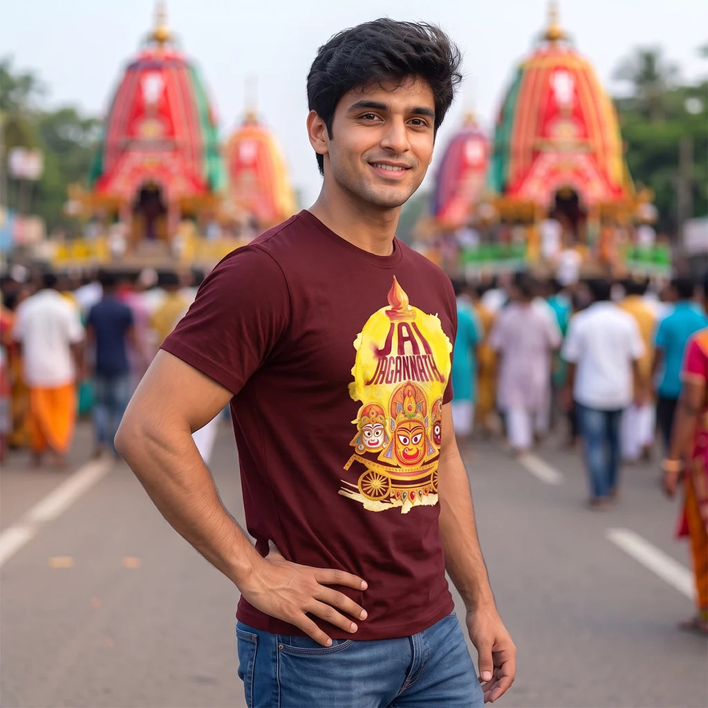 Men's Pure Cotton Jai Jagannath Holy Trinity Graphic Printed T-Shirt