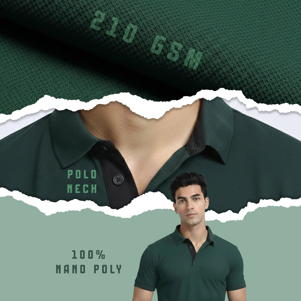 Aeropiq Men’s Premium Polo T-Shirt | 100% Nano Poly with Soft Cotton Feel | 210 GSM Breathable Regular Fit