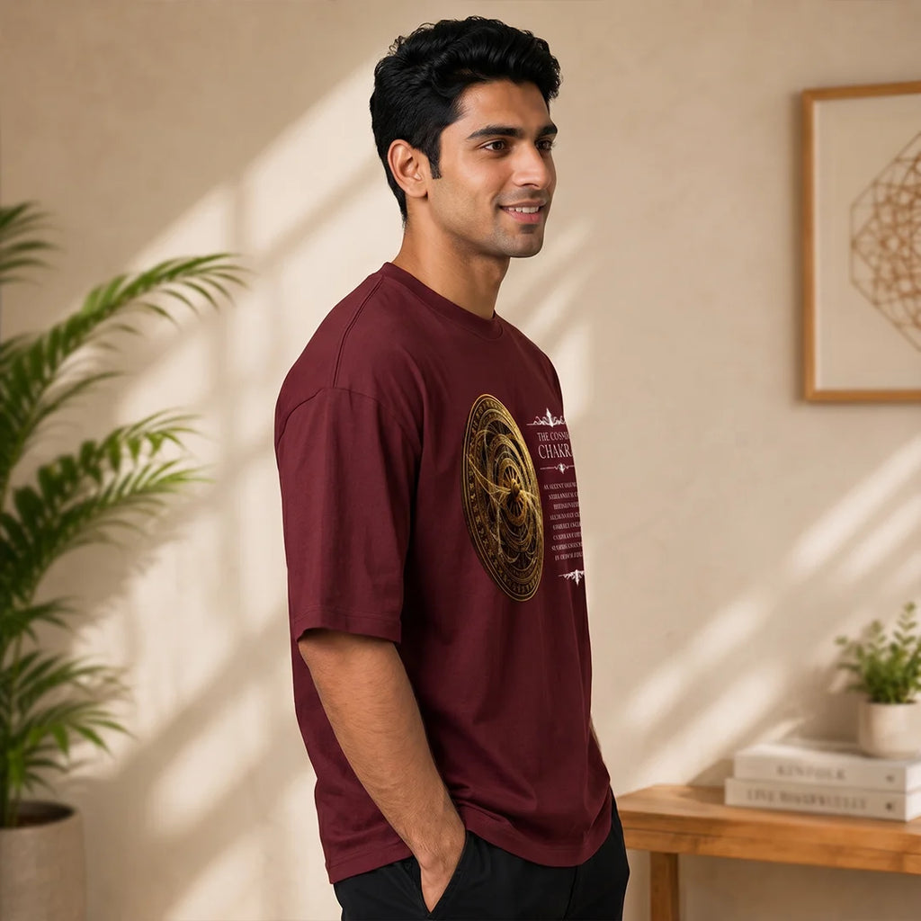 Men's Oversized Graphic T-Shirt - The Cosmic Chakra Mystical Print, 240 GSM Pure Cotton, Bio-Washed