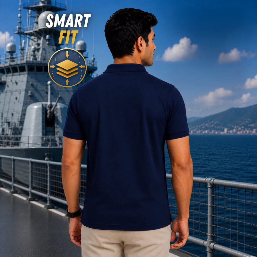 Excello Premium Indian Navy Tribute Polo T-Shirt | 210 GSM Nano Poly Regular Fit