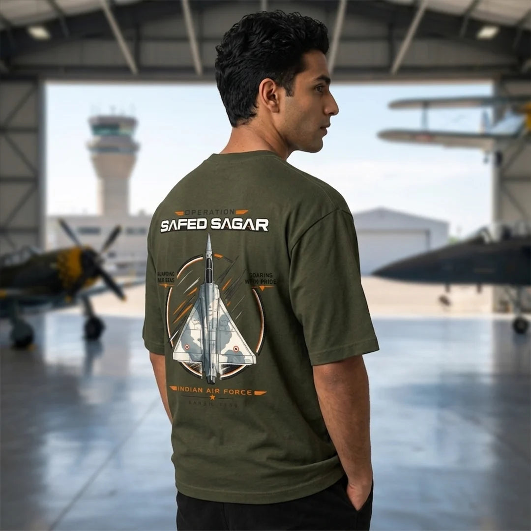Men's Oversized Graphic T-Shirt - Operation Safed Sagar IAF Tribute, 240 GSM Pure Cotton, Bio-Washed