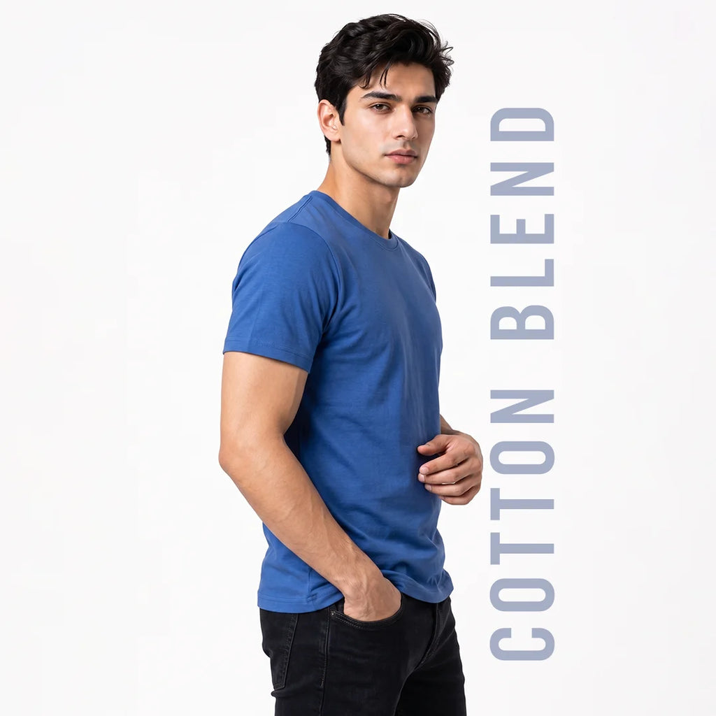 Premium Men's Cotton Blend Round Neck T-Shirt - Regular Fit, 180 GSM, Double Bio-Wash