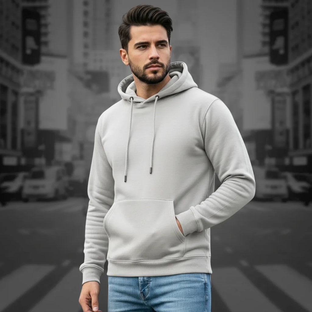 Men's Premium Solid Hoodie | Classic Regular Fit Cotton Blend Pullover Hoodie with Kangaroo Pocket | Essential Casual Winter Streetwear