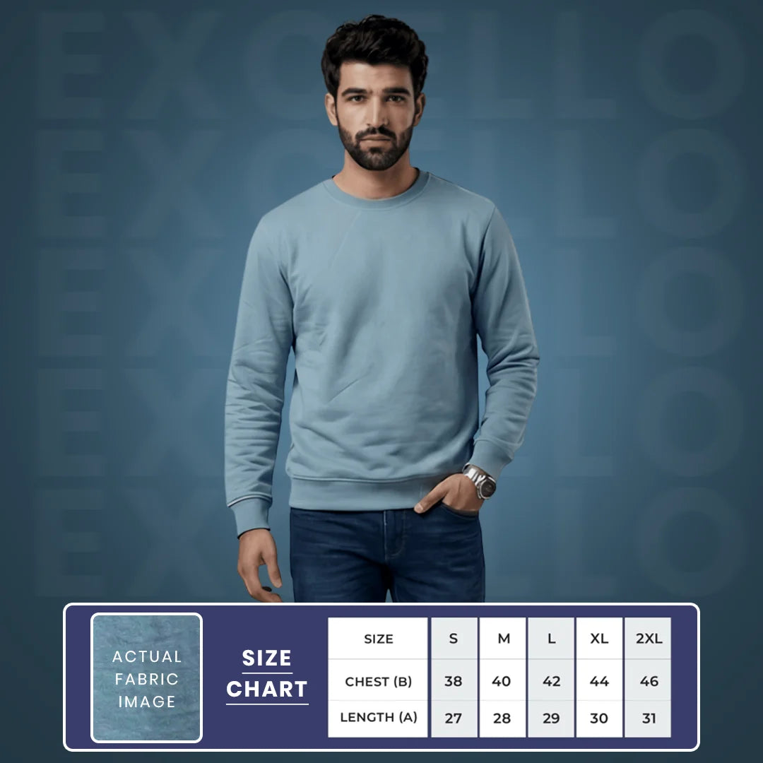 Men’s Premium Solid Crew Neck Sweatshirt | Casual Long Sleeve Pullover for Winter & Fall | Smart Regular Fit