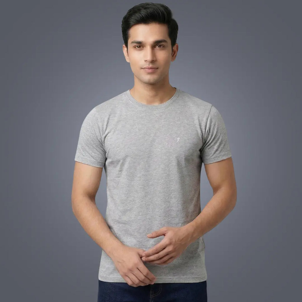 Men's Regular Fit Round Neck T-Shirt – Premium 180 GSM Biowashed Cotton Blend Half Sleeve Tee