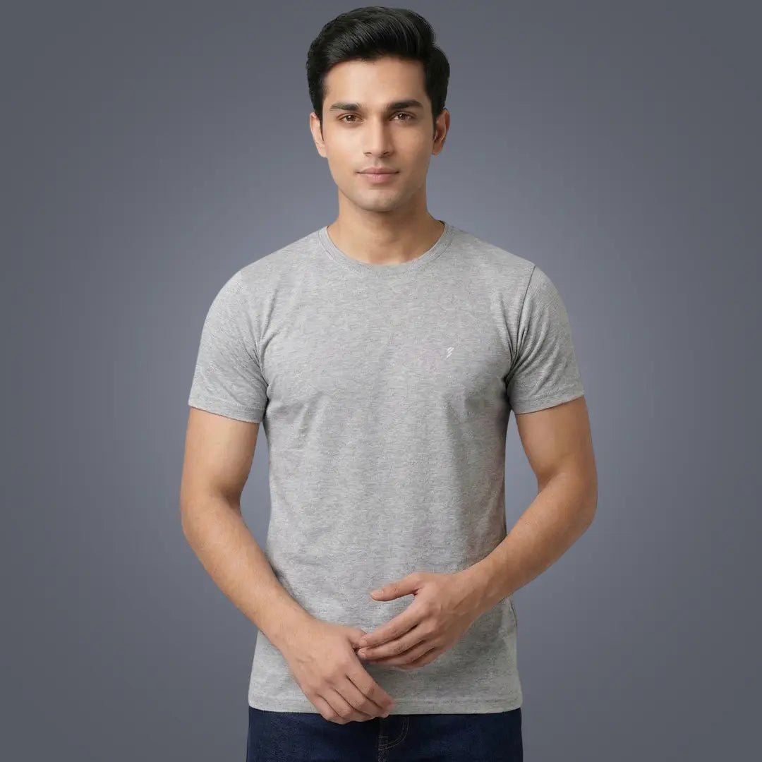 Men's Regular Fit Round Neck T-Shirt – Premium 180 GSM Biowashed Cotton Blend Half Sleeve Tee