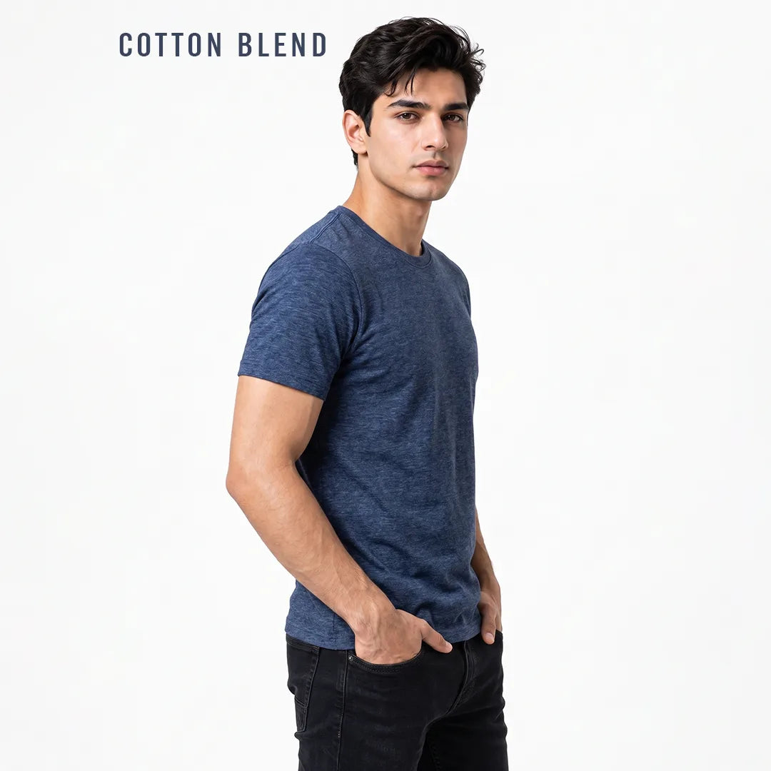Premium Men's Cotton Blend Round Neck T-Shirt - Regular Fit, 180 GSM, Double Bio-Wash
