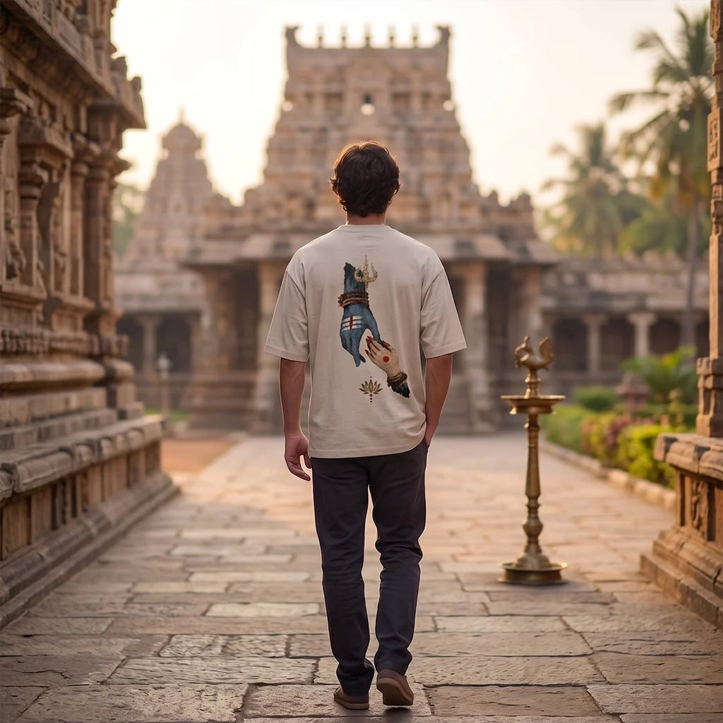 Premium Drop Shoulder T-Shirt | Shiva & Parvati Divine Print | 240 GSM Heavyweight