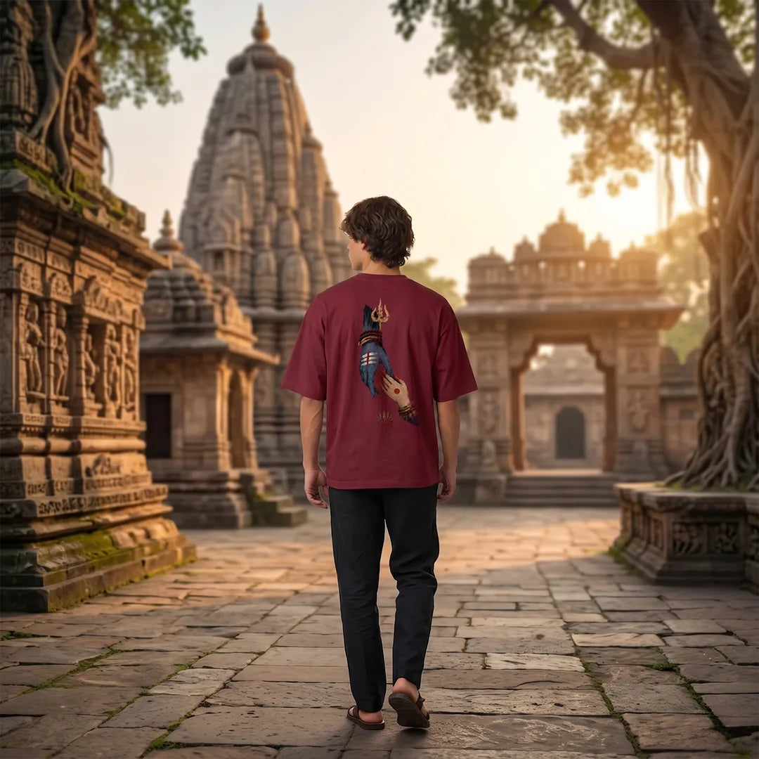 Premium Drop Shoulder T-Shirt | Shiva & Parvati Divine Print | 240 GSM Heavyweight