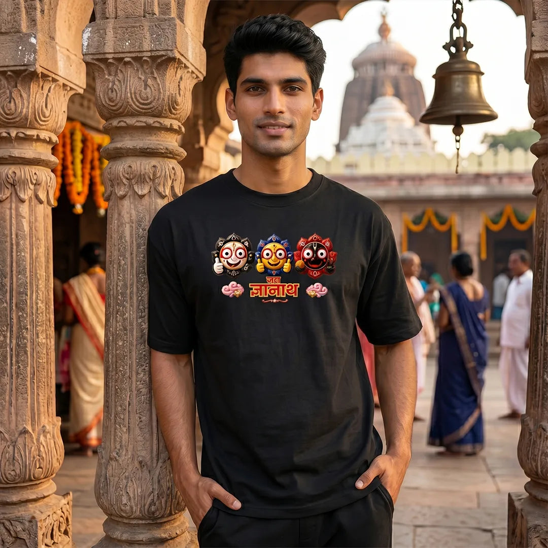 Divine Jagannath Trinity Print Oversized Streetwear T-Shirt – 240 GSM Heavyweight Pure Cotton