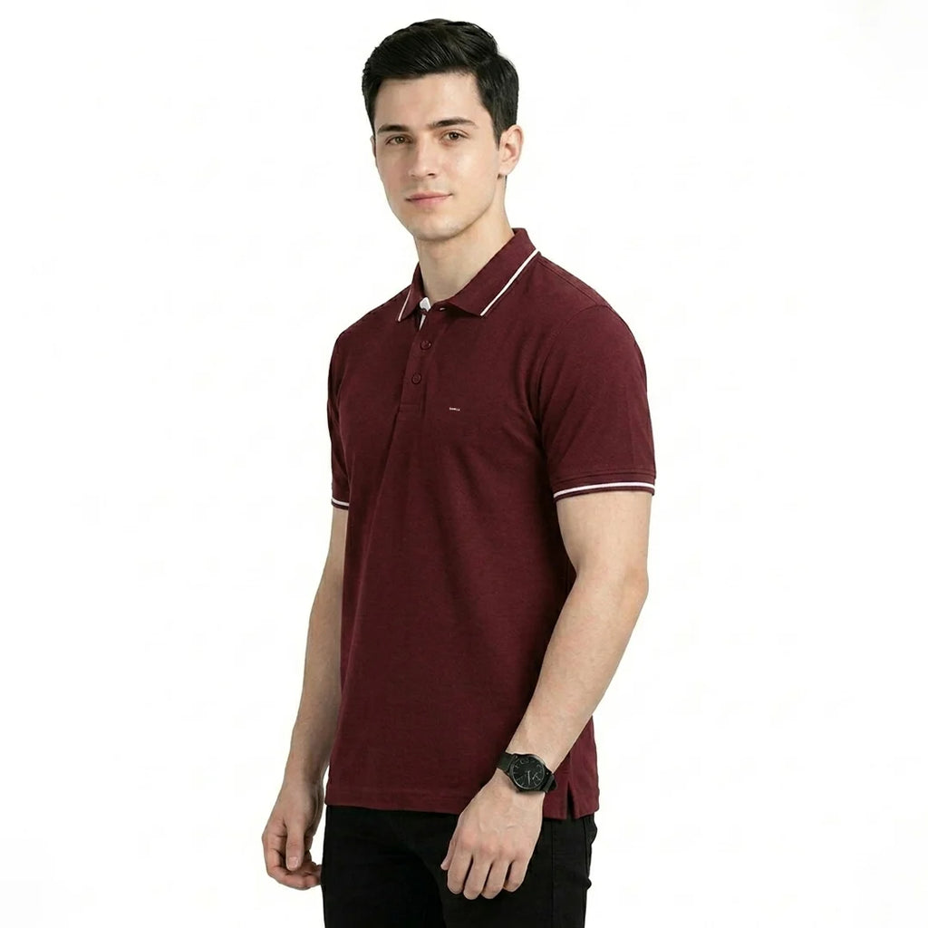 Premium Pure Cotton Regular Fit Tipping Polo Shirt - 270 GSM Bio-Washed