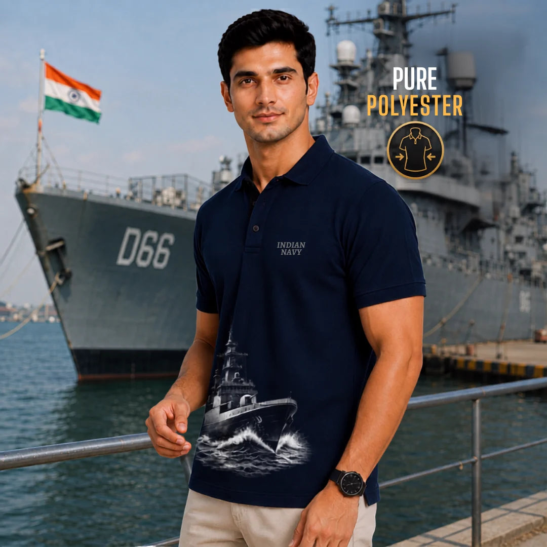 Excello Men's Indian Navy Tribute Polo T-Shirt | 210 GSM Nano Poly Regular Fit