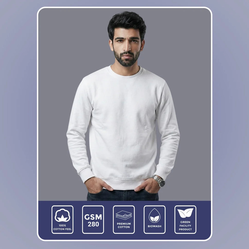 Men’s Premium Solid Crew Neck Sweatshirt | Casual Long Sleeve Pullover for Winter & Fall | Smart Regular Fit