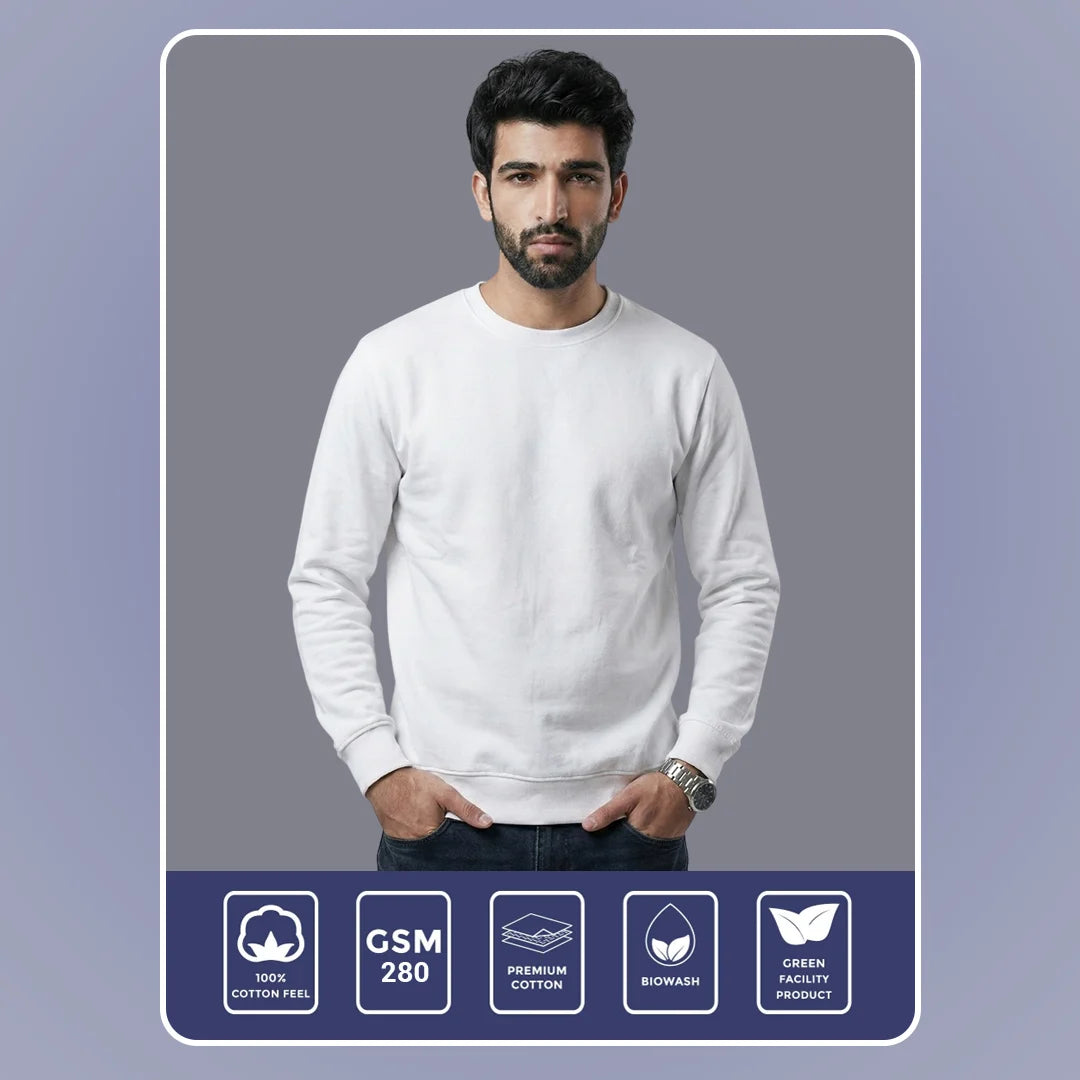 Men’s Premium Solid Crew Neck Sweatshirt | Casual Long Sleeve Pullover for Winter & Fall | Smart Regular Fit