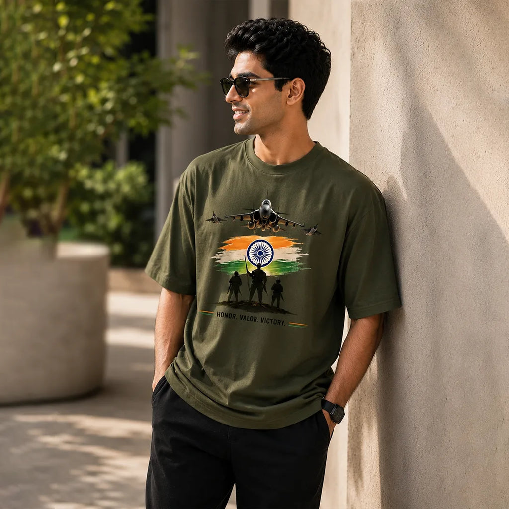Men's Oversized Graphic T-Shirt - "Guardians of the Skies" IAF Tribute, 240 GSM Pure Cotton