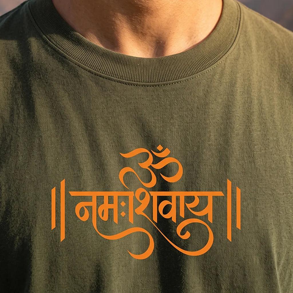 Men's Pure Cotton Oversized Printed T-Shirt | Lord Shiva Mahadev Trishul Graphic Print Drop Shoulder Loose Fit Crew Neck Tee