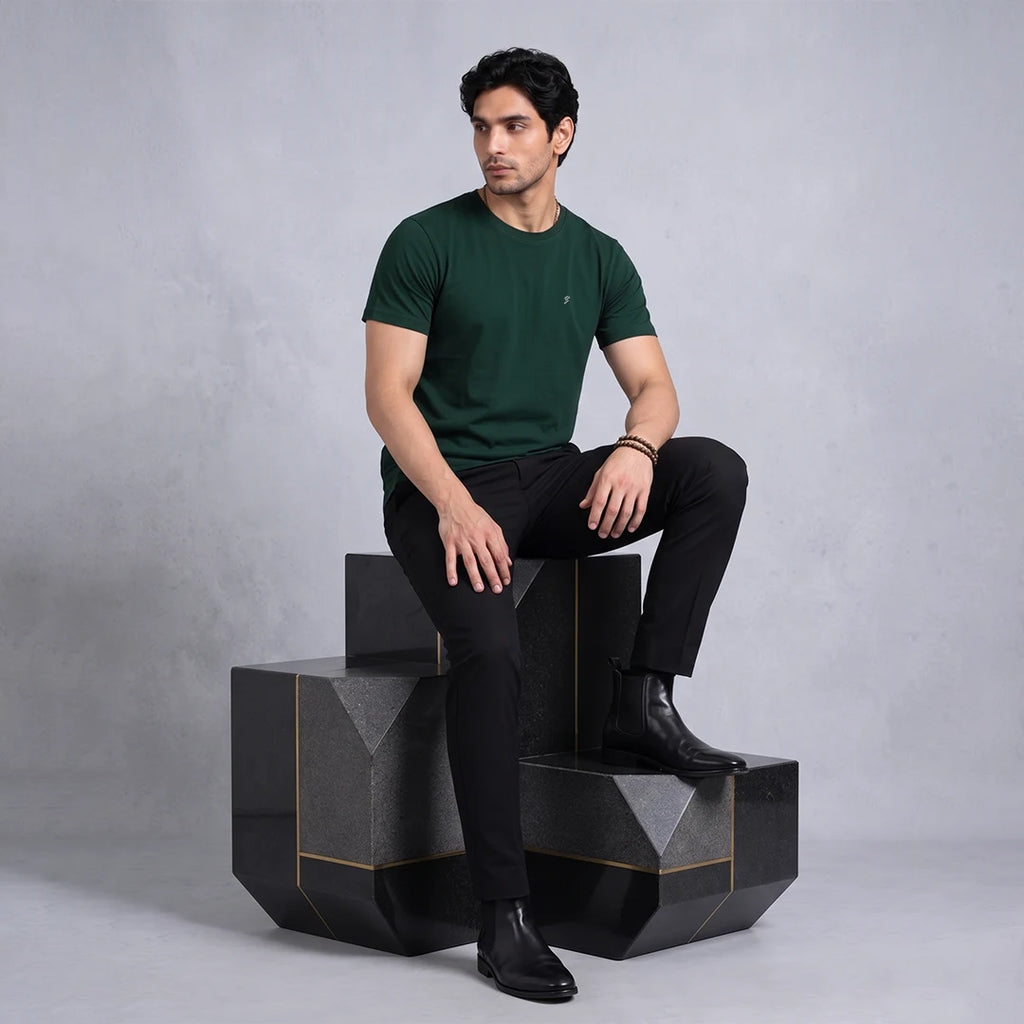 Premium Pure Cotton 180 GSM Regular Fit Round Neck T-Shirt – Double Bio-Washed Luxury Comfort