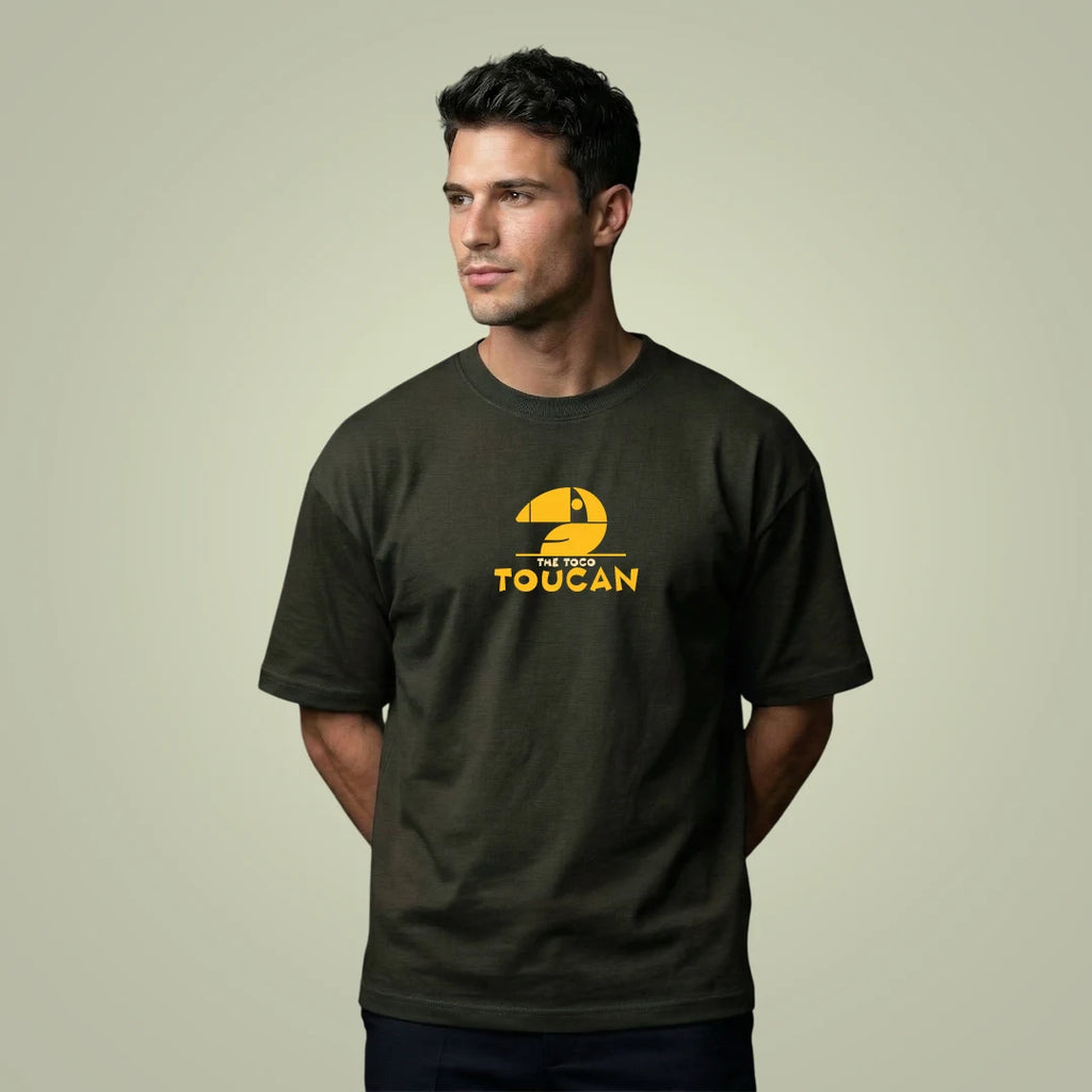 "The Toco Toucan" Tropical Graphic Oversized T-Shirt – Olive Green