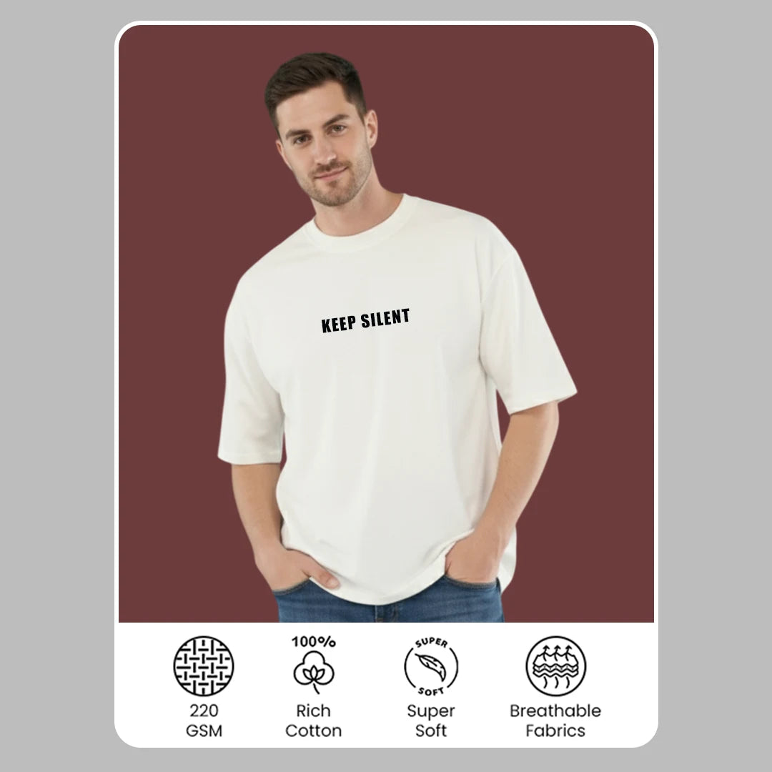 Men's Premium 220 GSM Oversized Cotton T-Shirt - "Keep Silent" Graphic Print Tee