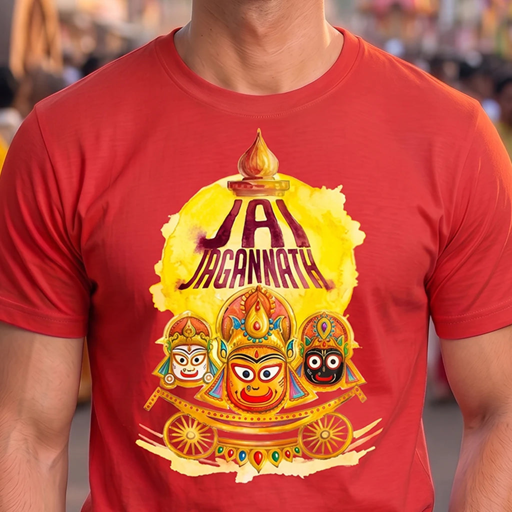 Men's Pure Cotton Jai Jagannath Holy Trinity Graphic Printed T-Shirt