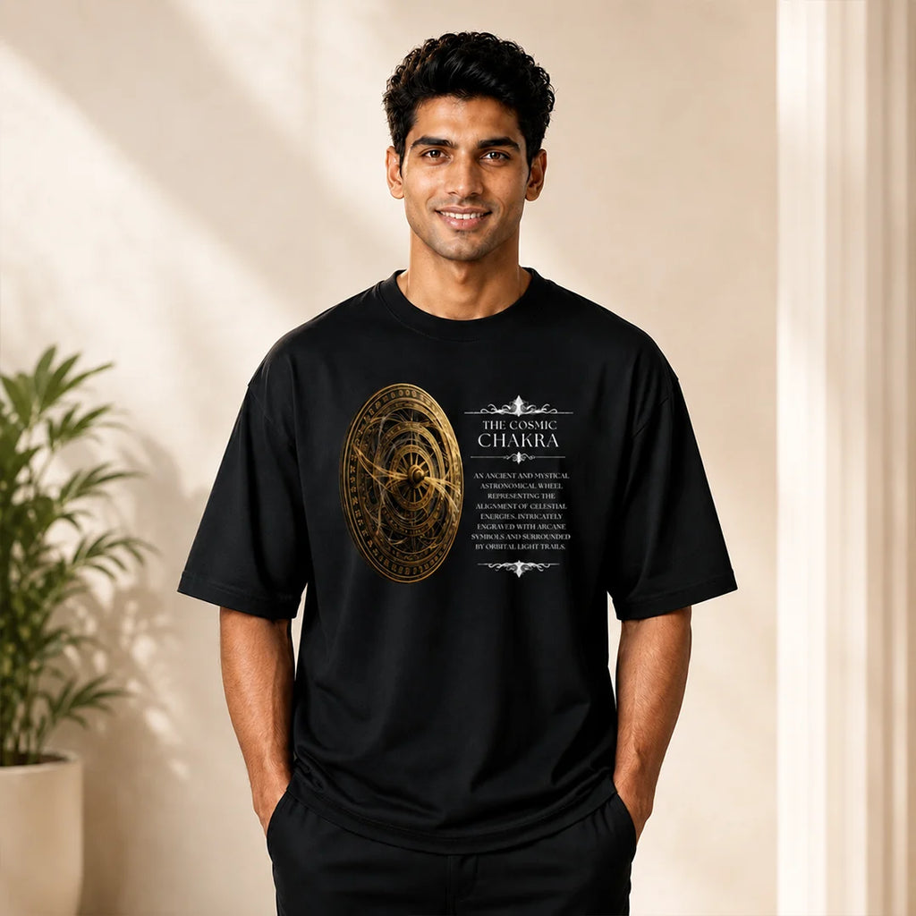Men's Oversized Graphic T-Shirt - The Cosmic Chakra Mystical Print, 240 GSM Pure Cotton, Bio-Washed