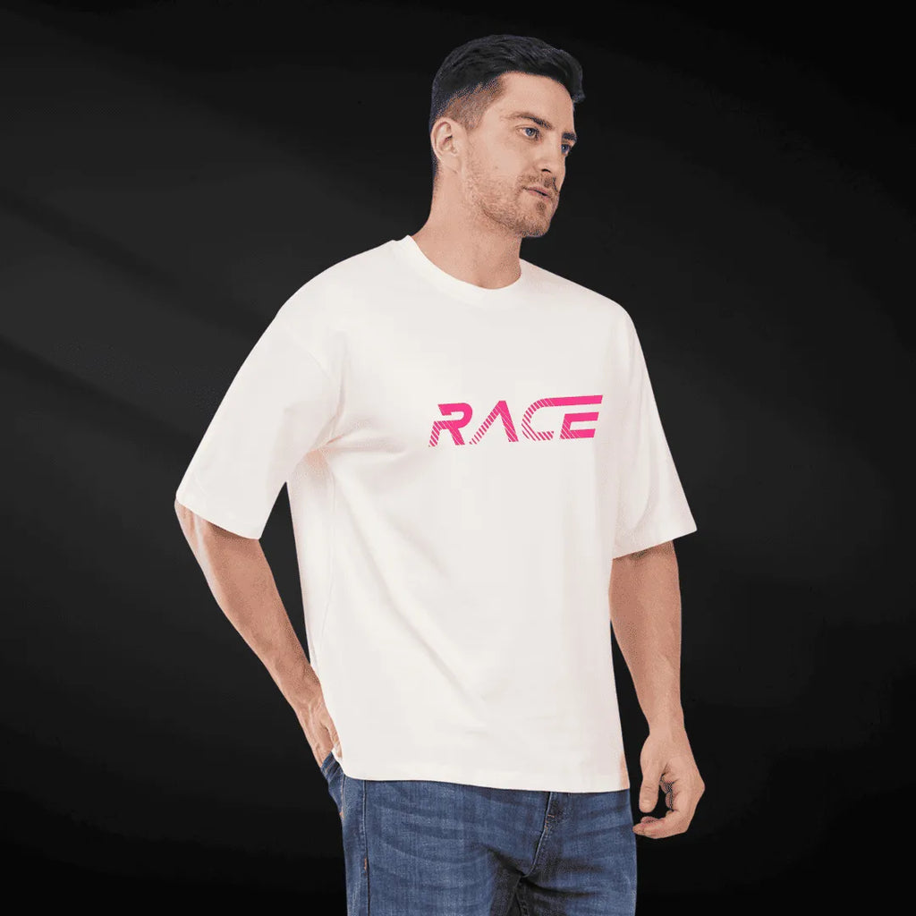 Men's Oversized Pure Cotton "RACE" Graphic T-Shirt - Vintage Dodge Challenger '70 Streetwear Tee
