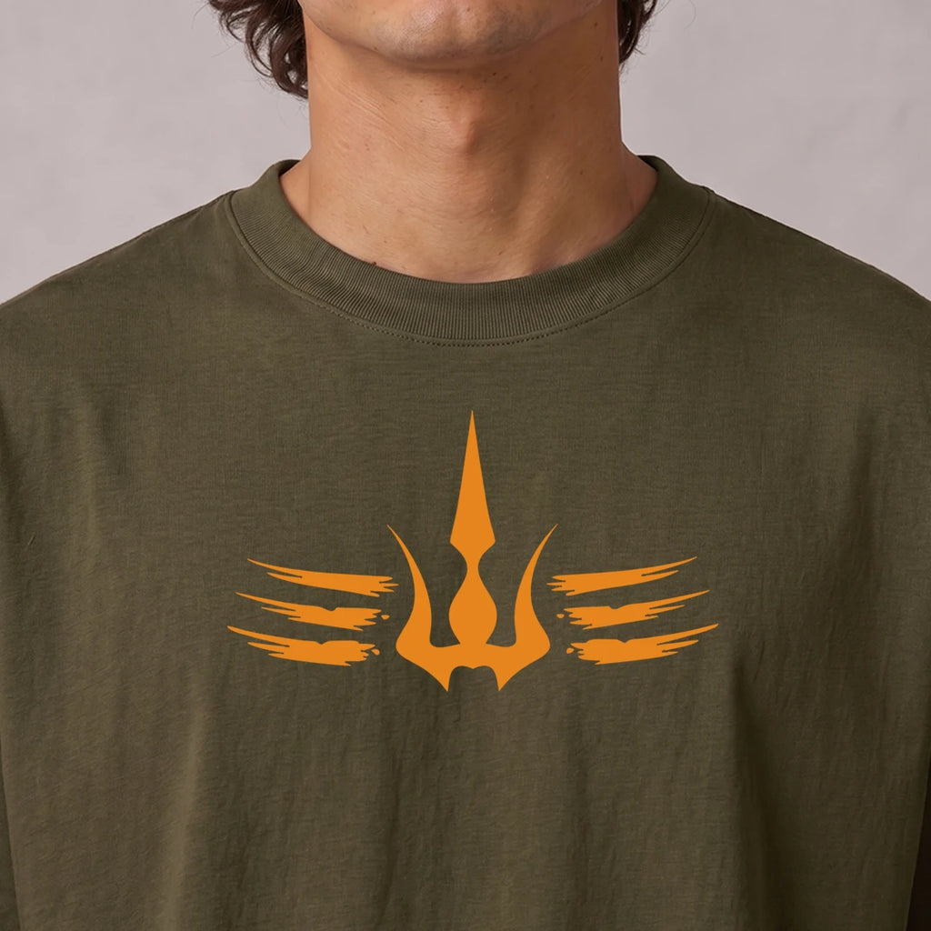 Mahadev Trishul Drop Shoulder T-Shirt | Heavyweight 240 GSM Pure Cotton