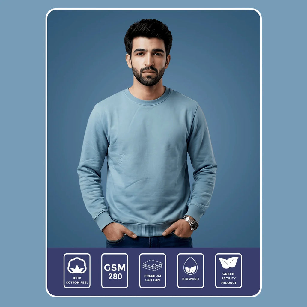 Men’s Premium Solid Crew Neck Sweatshirt | Casual Long Sleeve Pullover for Winter & Fall | Smart Regular Fit