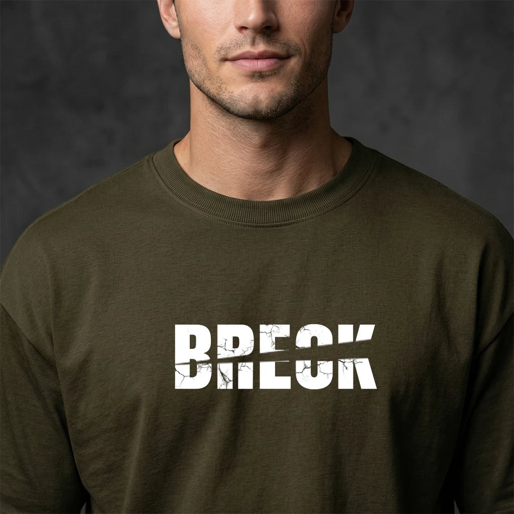 "Break Rules" Urban Rebellion Oversized T-Shirt – Premium 240 GSM Olive Green Graphic Tee